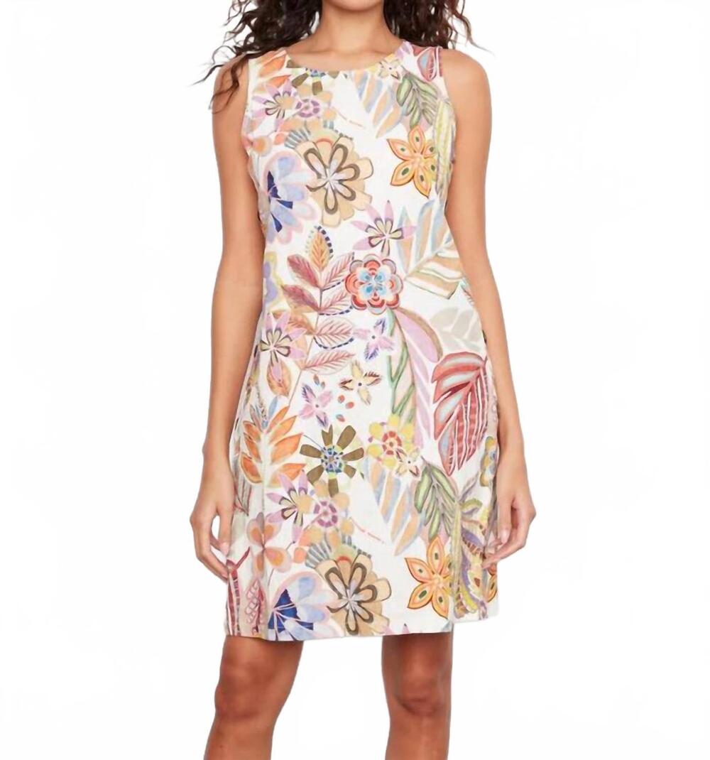 NEW CHARLIE B printed sleeveless shift dress with decorative side button detail